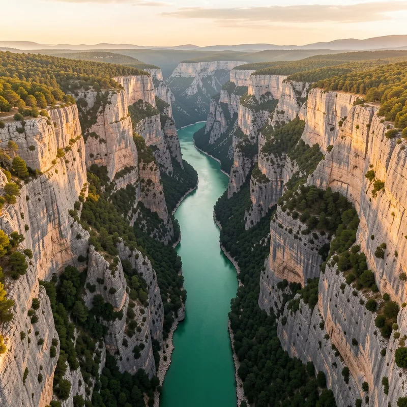 Vue aérienne des gorges du Verdon et de sa rivière turquoise